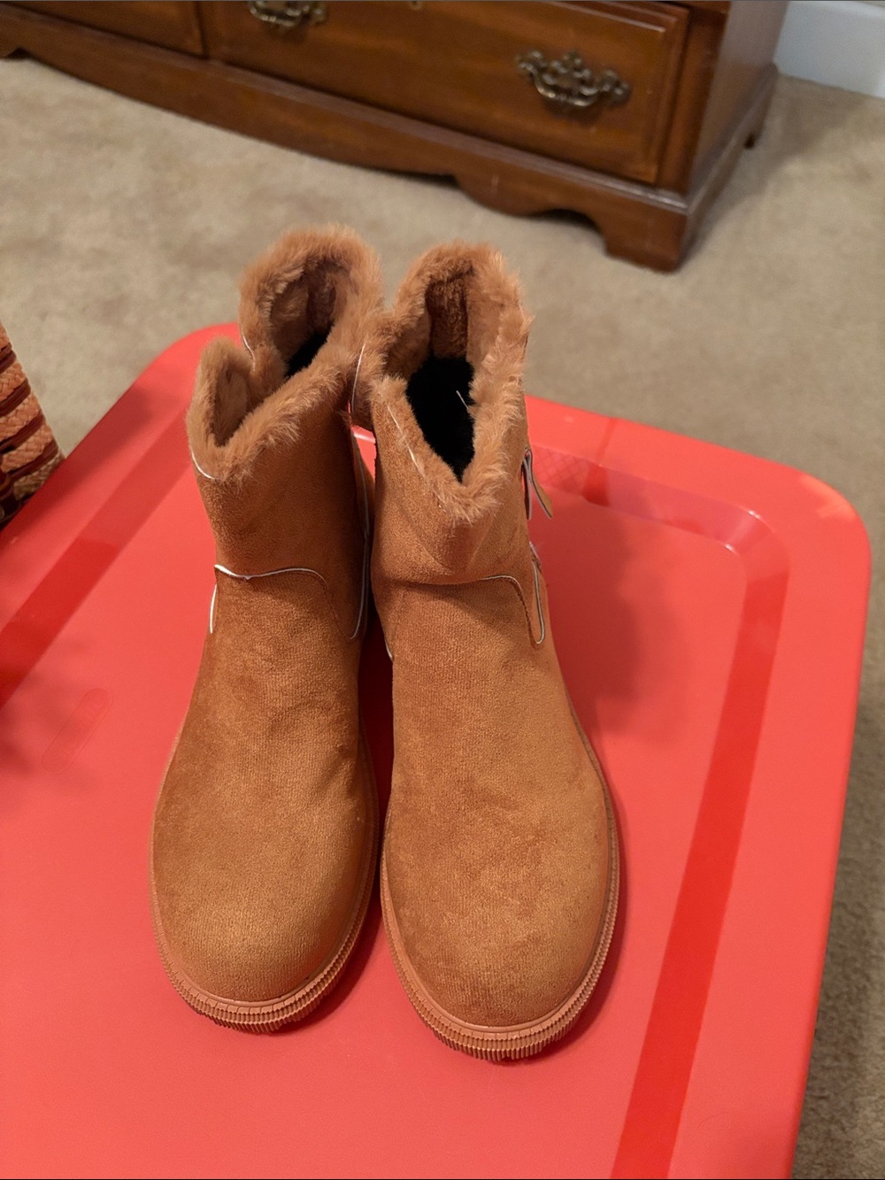 Fendi Chestnut Suede Fur-Trim Ankle Booties